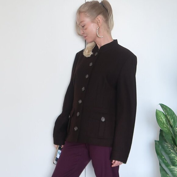 Elements G Brown Wool Stand Collar Coat / Jacket - Picture 7 of 11